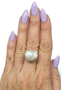 Baroque Pearl Ring, Size 8, Sterling Silver, Adjustable, Giant Flameball Fireball Pearl - GemzAustralia 