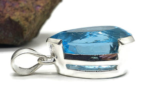 Swiss Blue Topaz Pendant, Huge 36 carats, Pear Faceted, Sterling Silver, December Gem - GemzAustralia 