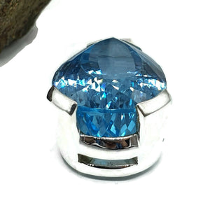 Swiss Blue Topaz Pendant, Huge 36 carats, Pear Faceted, Sterling Silver, December Gem - GemzAustralia 