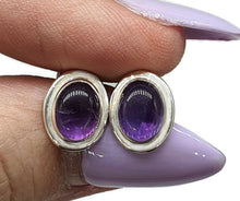 Load image into Gallery viewer, Amethyst Studs, Sterling Silver, Oval Shaped, Cabochon Earrings, Solitaire studs - GemzAustralia 