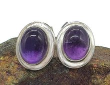 Load image into Gallery viewer, Amethyst Studs, Sterling Silver, Oval Shaped, Cabochon Earrings, Solitaire studs - GemzAustralia 