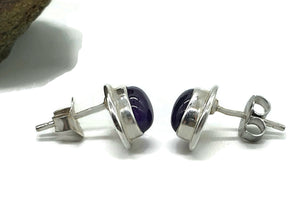 Amethyst Studs, Sterling Silver, Oval Shaped, Cabochon Earrings, Solitaire studs - GemzAustralia 