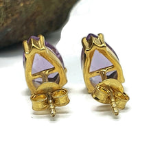 Load image into Gallery viewer, Amethyst Studs, Pear Shaped, Sterling Silver, 18K Gold Plated, 2 carats, February Birthstone - GemzAustralia 