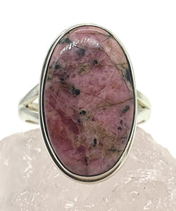 Rhodonite & Black Manganese Ring, Size 9, Sterling Silver, Pink Manganese - GemzAustralia 