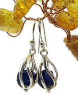 Load image into Gallery viewer, September Birthstone Earrings, Raw Sapphire Cage Earrings, Sterling Silver - GemzAustralia 