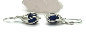 September Birthstone Earrings, Raw Sapphire Cage Earrings, Sterling Silver - GemzAustralia 