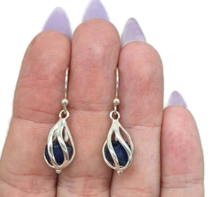 September Birthstone Earrings, Raw Sapphire Cage Earrings, Sterling Silver - GemzAustralia 