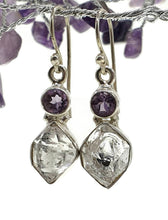 Load image into Gallery viewer, Herkimer Diamond &amp; Amethyst Earrings, April &amp; February Birthstones, Sterling Silver - GemzAustralia 