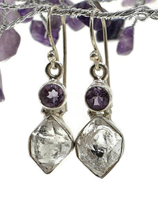 Herkimer Diamond & Amethyst Earrings, April & February Birthstones, Sterling Silver - GemzAustralia 