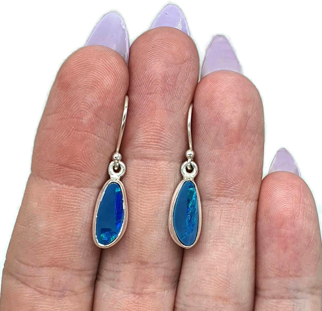 Australian Opal Earrings, Sterling Silver, Blue Opal, Lucky Stone, Hope Stone - GemzAustralia 