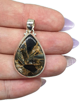 Australian Obsidian Pendant, Pear Shaped, Sterling Silver, Volcanic Gem, Truth stone - GemzAustralia 