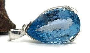 Swiss Blue Topaz Pendant, Huge 36 carats, Pear Faceted, Sterling Silver, December Gem - GemzAustralia 